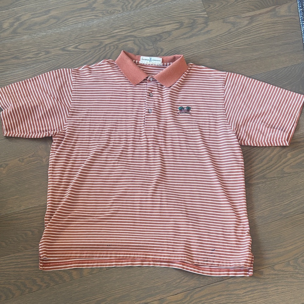 Fairway & Greene Men’s XL “Colonial” Polo Shirt - Striped Burnt Orange & White